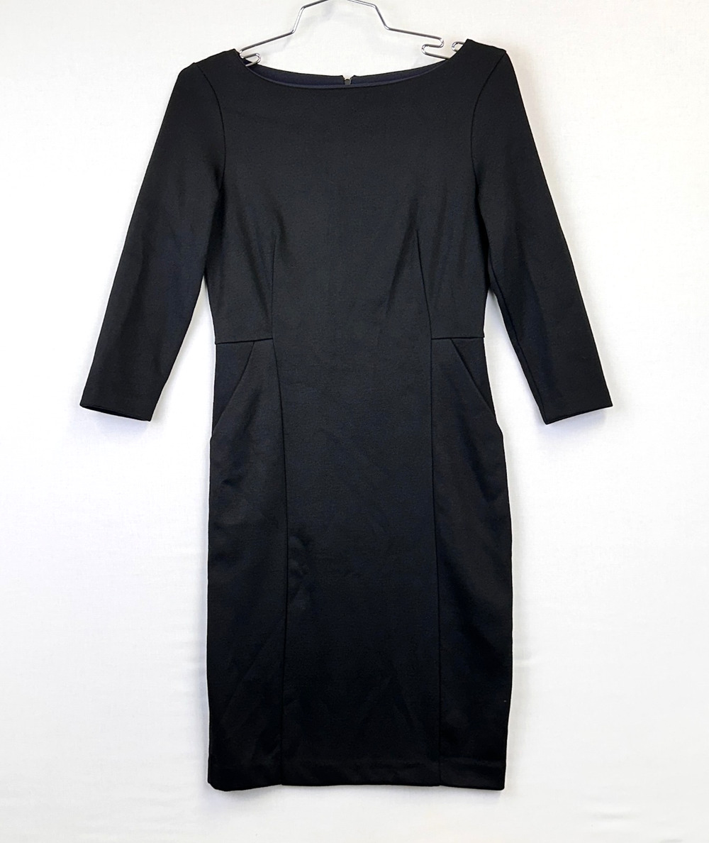 COS Black Sheath Dress 3/4 Sleeve Women's XS Viscose Back Zip